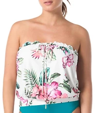 Coco Reef Spice Tropical Floral Bra Size Underwire Ruffle Detail Blouson Tankini Swim Top
