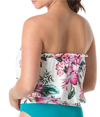Coco Reef Spice Tropical Floral Bra Size Underwire Ruffle Detail Blouson Tankini Swim Top