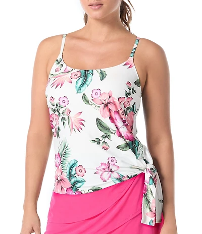 Coco Reef Spiced Tropical Floral Bra Size Scoop Neck Underwire Tankini Swim Top