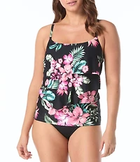 Coco Reef Spiced Tropical Tiered Ruffle Underwire Bra Size Tankini Swim Top