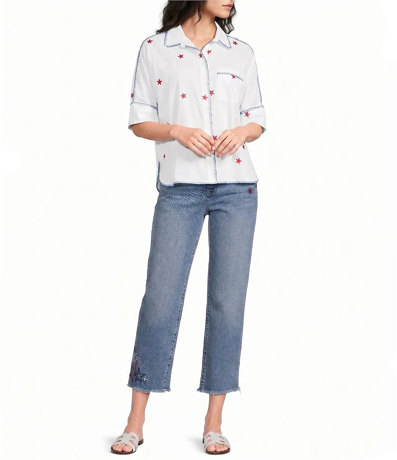Code Bleu Chelsea Denim High-Rise Star Design Capri Jeans