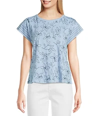 Code Bleu Crew Neck Short Sleeve Floral Embroidered Tee Shirt