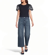 Code Bleu Denim High Rise Wide Leg Crop Length Elastic Back Jeans