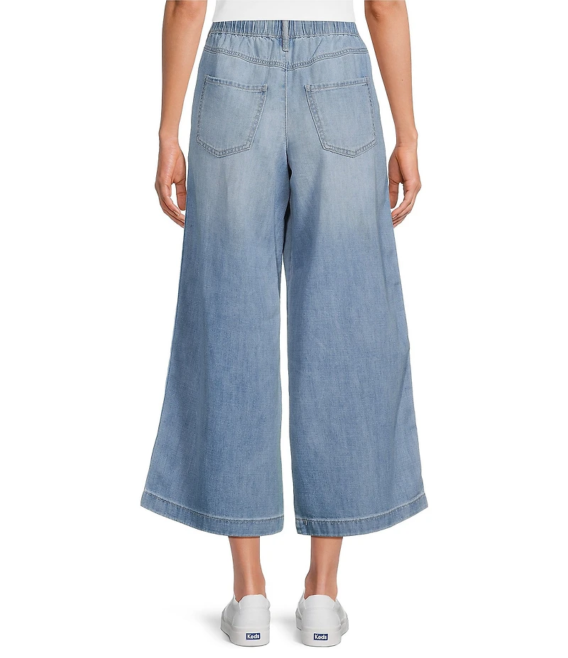 Code Bleu Denim High Rise Wide Leg Crop Length Tie Waist Leg Stripe Jeans