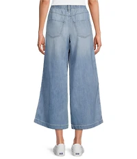 Code Bleu Denim High Rise Wide Leg Crop Length Tie Waist Leg Stripe Jeans