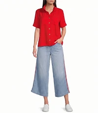 Code Bleu Denim High Rise Wide Leg Crop Length Tie Waist Leg Stripe Jeans