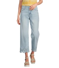 Code Bleu Denim High Rise Wide Leg Eyelet Embroidered Capri Jeans