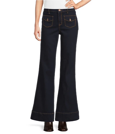 Code Bleu High Rise Patch Pocket Wide Leg Jeans