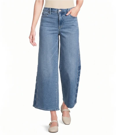 Code Bleu High Rise Wide Leg Embroidered Side Panel Jean
