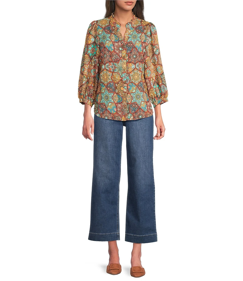 Code Bleu Hollywood Waist High Rise Wide Leg Patch Pocket Ankle Jeans