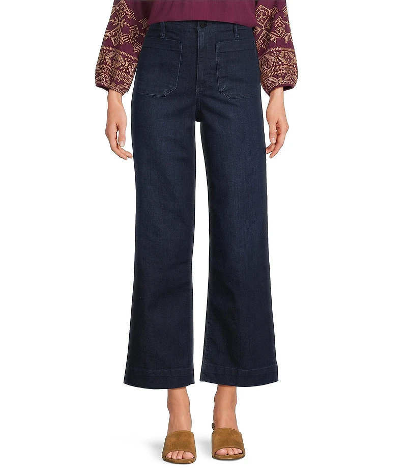 Code Bleu Hollywood Waist High Rise Wide Leg Patch Pocket Ankle Jeans