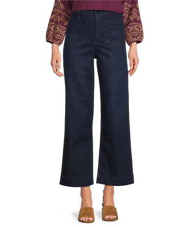 Code Bleu Hollywood Waist High Rise Wide Leg Patch Pocket Ankle Jeans