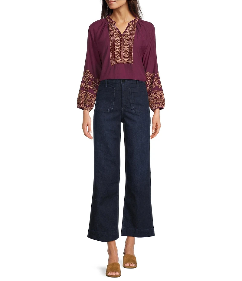 Code Bleu Hollywood Waist High Rise Wide Leg Patch Pocket Ankle Jeans