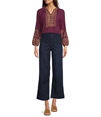 Code Bleu Hollywood Waist High Rise Wide Leg Patch Pocket Ankle Jeans