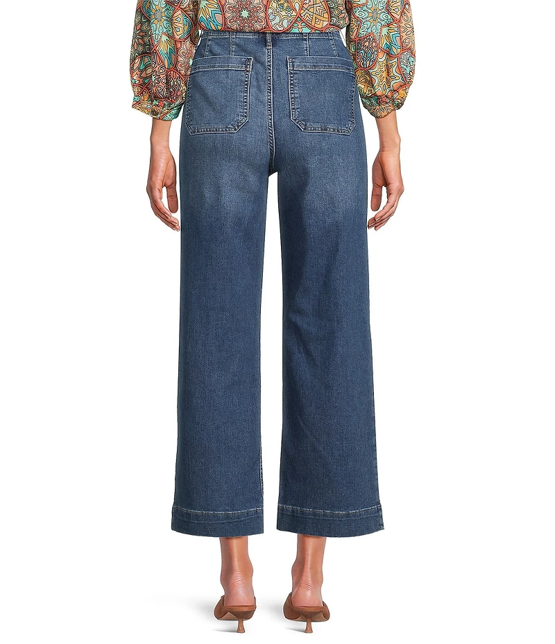 Code Bleu Hollywood Waist High Rise Wide Leg Patch Pocket Ankle Jeans