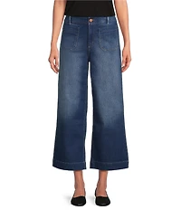 Code Bleu Hollywood Waist High Rise Wide Leg Patch Pocket Cropped Jeans