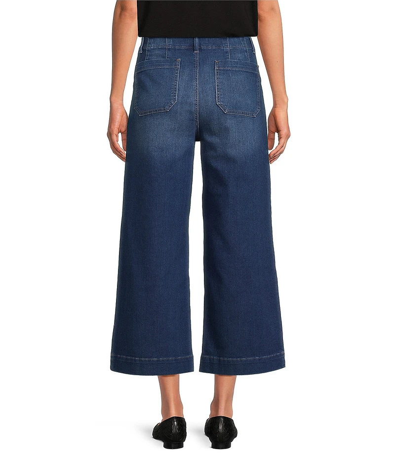 Code Bleu Hollywood Waist High Rise Wide Leg Patch Pocket Cropped Jeans