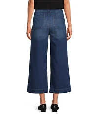 Code Bleu Hollywood Waist High Rise Wide Leg Patch Pocket Cropped Jeans