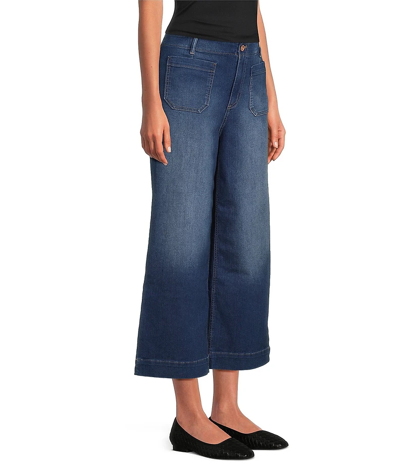 Code Bleu Hollywood Waist High Rise Wide Leg Patch Pocket Cropped Jeans