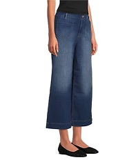 Code Bleu Hollywood Waist High Rise Wide Leg Patch Pocket Cropped Jeans