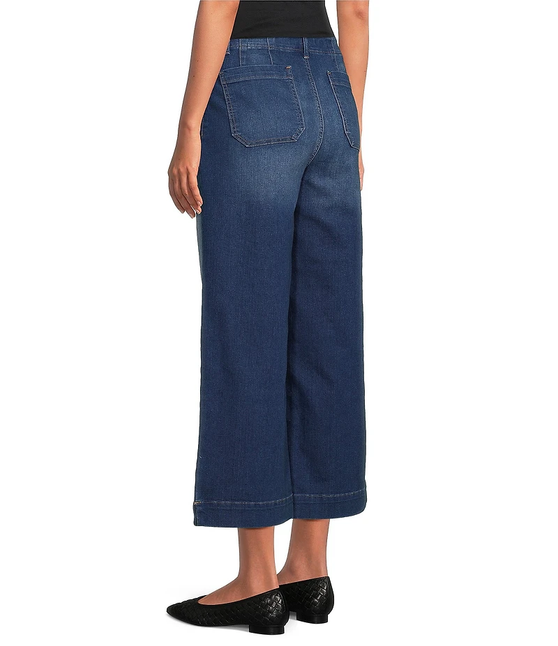 Code Bleu Hollywood Waist High Rise Wide Leg Patch Pocket Cropped Jeans