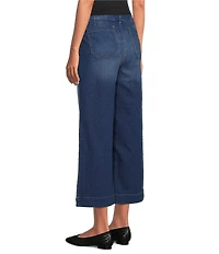 Code Bleu Hollywood Waist High Rise Wide Leg Patch Pocket Cropped Jeans