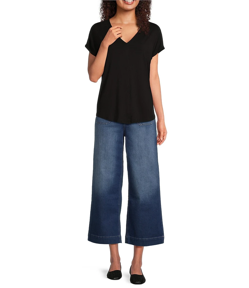 Code Bleu Hollywood Waist High Rise Wide Leg Patch Pocket Cropped Jeans