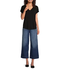 Code Bleu Hollywood Waist High Rise Wide Leg Patch Pocket Cropped Jeans