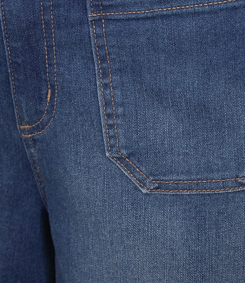 Code Bleu Hollywood Waist High Rise Wide Leg Patch Pocket Cropped Jeans