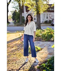 Code Bleu Hollywood Waist High Rise Wide Leg Patch Pocket Cropped Jeans
