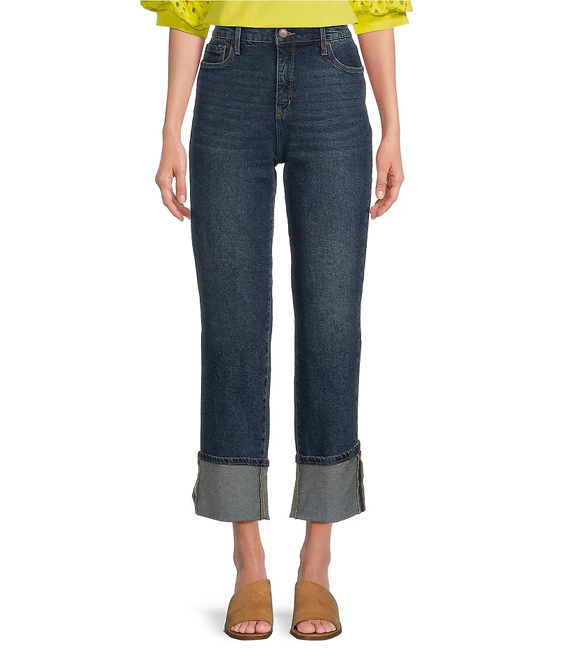 Code Bleu Hollywood Waist High Rise Wide Leg Cuffed Cropped Jeans