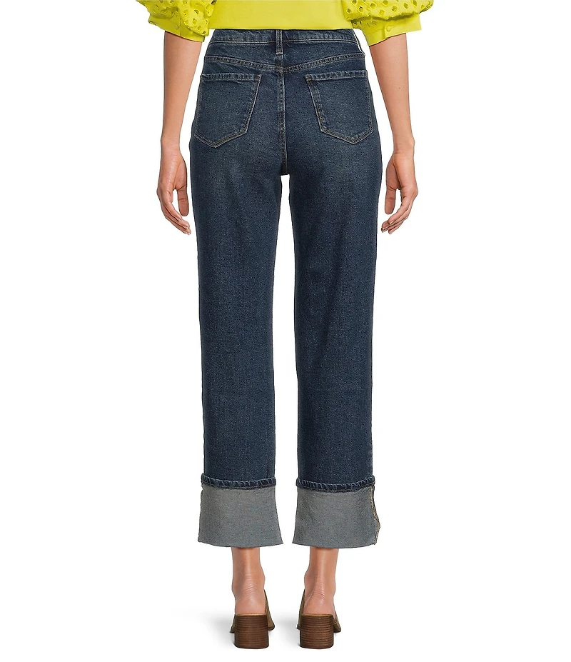 Code Bleu Hollywood Waist High Rise Wide Leg Cuffed Cropped Jeans