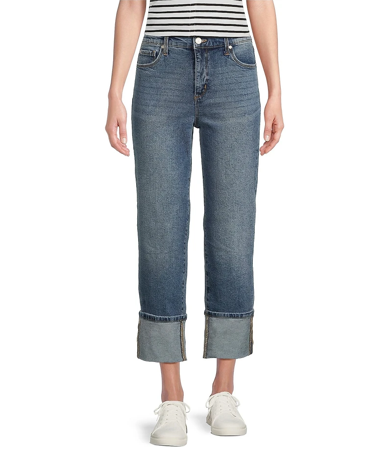 Code Bleu Hollywood Waist High Rise Wide Leg Cuffed Cropped Jeans