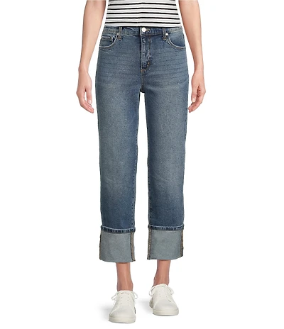 Code Bleu Hollywood Waist High Rise Wide Leg Cuffed Cropped Jeans