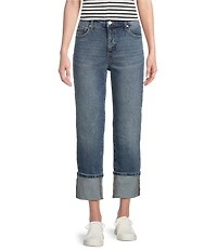 Code Bleu Hollywood Waist High Rise Wide Leg Cuffed Cropped Jeans