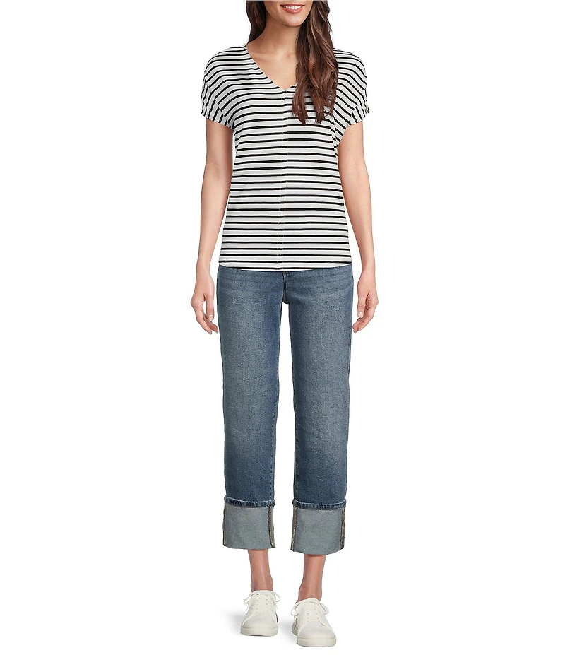 Code Bleu Hollywood Waist High Rise Wide Leg Cuffed Cropped Jeans