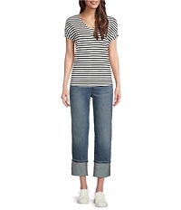 Code Bleu Hollywood Waist High Rise Wide Leg Cuffed Cropped Jeans