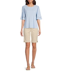 Code Bleu Knit Crew Neck Short Sleeve Crochet Trim Top