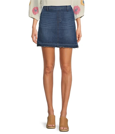 Code Bleu Mid Rise Frayed Hem Stretch Denim Skort