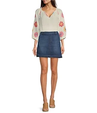 Code Bleu Mid Rise Frayed Hem Stretch Denim Skort
