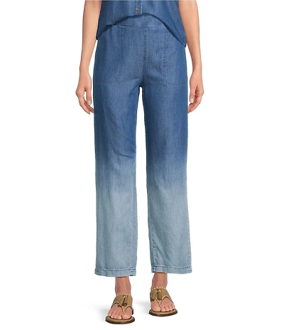Code Bleu Ombre Smocked Waistband Slim Fit Straight Leg Pants