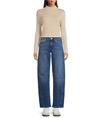 Code Bleu Petite Size High Rise Cropped Barrel Leg Jeans