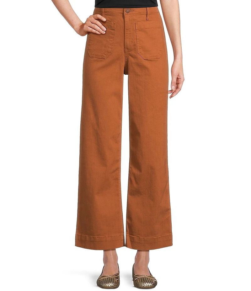 Code Bleu Petite Size High Rise Hollywood Waist Patch Pocket Wide Leg Jeans