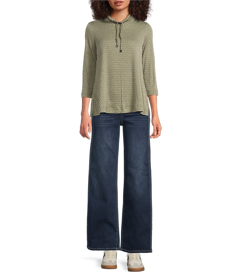 Code Bleu Petite Size High Rise Seam Detail Wide Leg Jeans