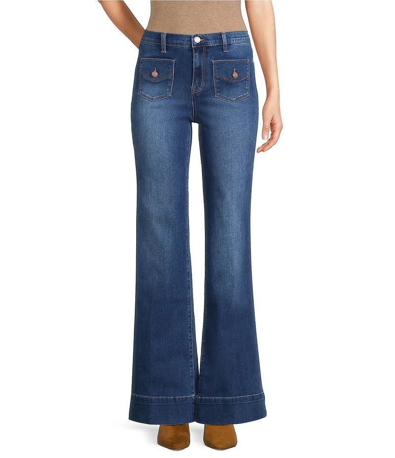 Code Bleu Petite Size High Rise Wide Leg Patch Pocket Jeans