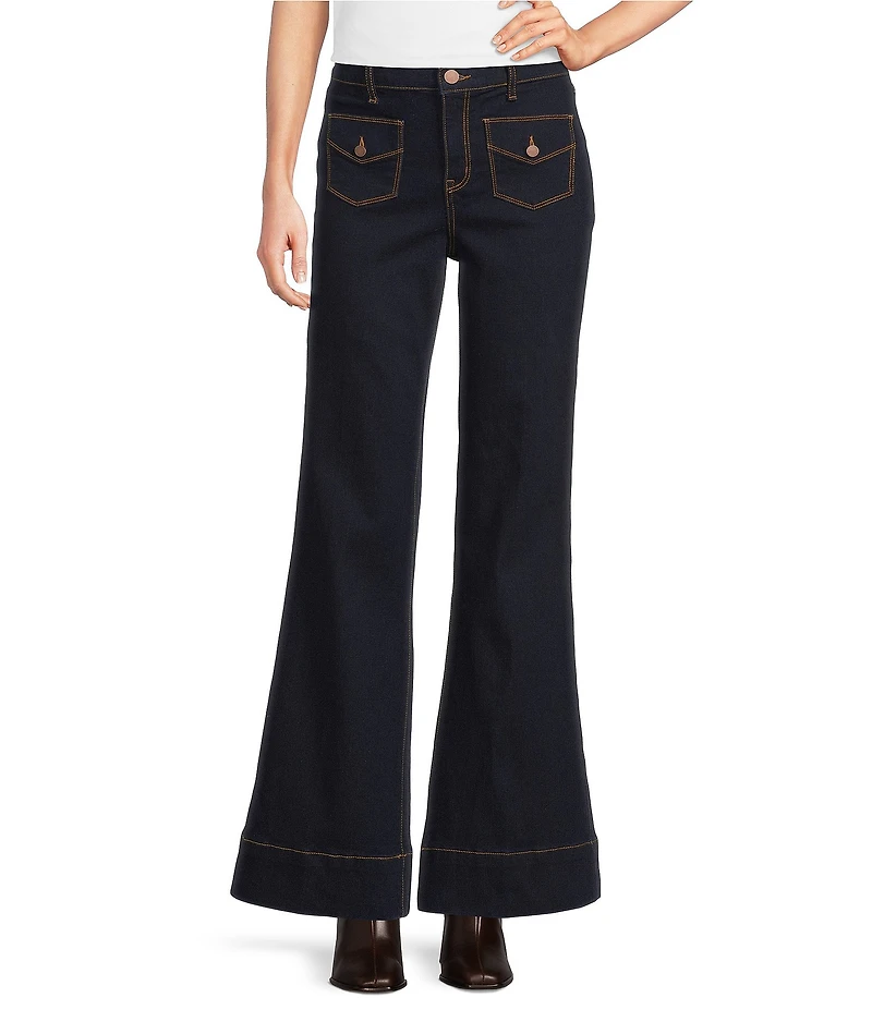 Code Bleu Petite Size High Rise Wide Leg Patch Pocket Jeans