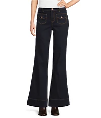 Code Bleu Petite Size High Rise Wide Leg Patch Pocket Jeans