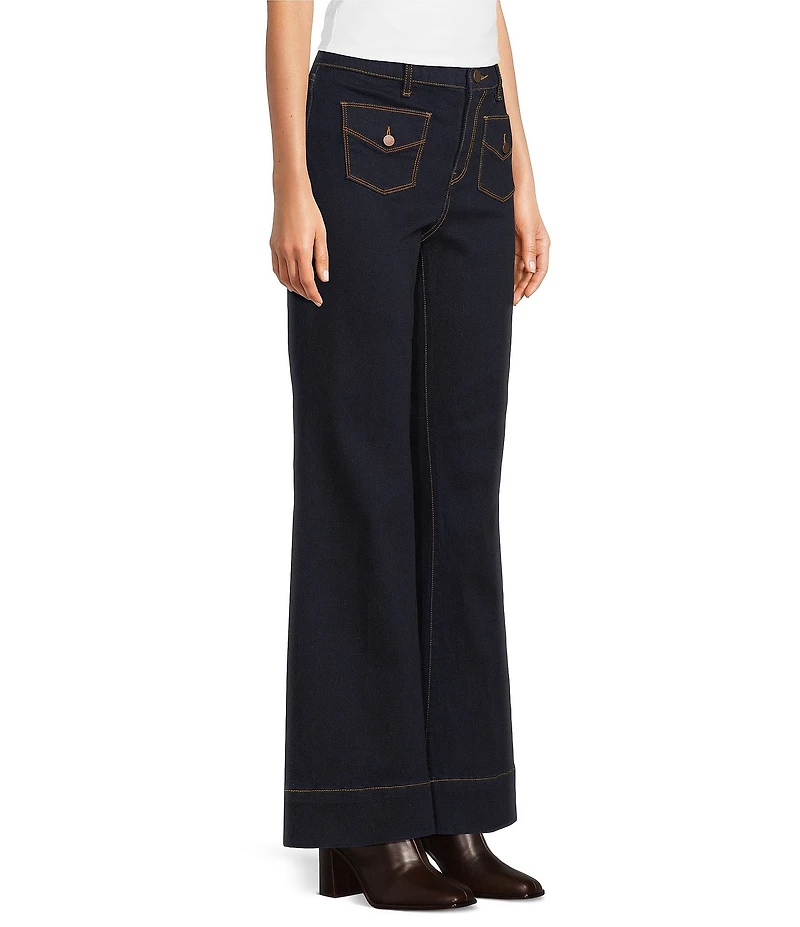 Code Bleu Petite Size High Rise Wide Leg Patch Pocket Jeans