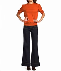 Code Bleu Petite Size High Rise Wide Leg Patch Pocket Jeans