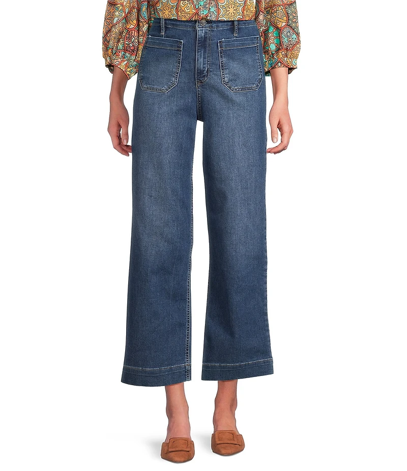Code Bleu Petite Size Hollywood Waist High Rise Wide Leg Patch Pocket Ankle Jeans